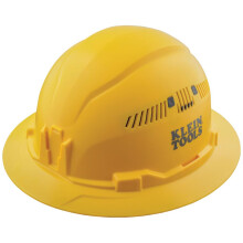 Klein Tools 60262 Hard Hat, Vented, Full Brim Style, Padded, Self-Wicking Odor-Resistant Sweatband, Yellow