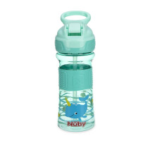 Botella de agua Nuby Thirsty Kids con pico blando y botón, 12oz, Narval