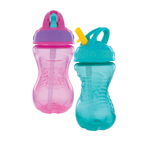 Nuby Nuby 2er-Pack Flip-It Easy Grip Becher mit Easy-Flo Strohhalm, 10 oz, Mädchen