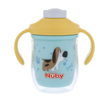Nuby Taza Aislada 2 en 1 para Niños con Popote 360 y Pitorro Duro - 7 oz - Resistente a Fugas - 4+ Meses - Perros