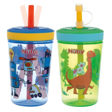 Nuby Thirsty Kids Super Sipper - 14oz No-Spill Toddler Cup with 360 Silicone Valve & Swivel Straw - Leak-Resistant, Durable, Easy-Clean Design - 2 pk