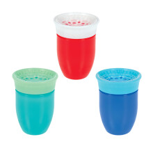 Nuby Wonder Cup - Spill-Proof Toddler Sippy Cups - (3 Pack) 7 oz - Sip from All Sides - Leak Resistant - Spoutless Transition Cup - Green/Red/Blue