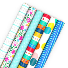 Hallmark Wrapping Paper Rolls for Graduation, Birthday, Wedding, Baby Shower - Flowers, Polka Dots, Happily Ever After Gift Wrap (Set of 6 Assorted Ro