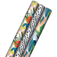 Carta Regalo Riciclata Hallmark con Linee di Taglio (3 Rotoli: 60 Sq. Ft. Totali) Fiori Moderni, Foglie Astratte