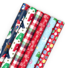 Carta Regalo di Natale per Bambini Hallmark con Linee di Taglio (6 Rotoli: 180 Sq. Ft. Totali) Dinosauro, Unicorno, Flamingo, Koala