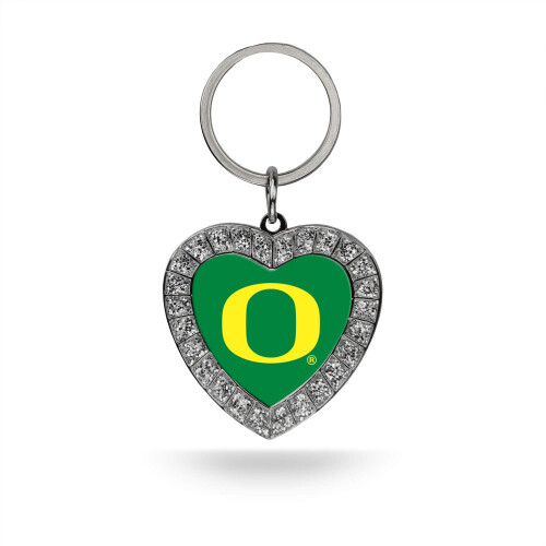 NCAA Oregon Ducks Metal Rhinestone Heart Keychain