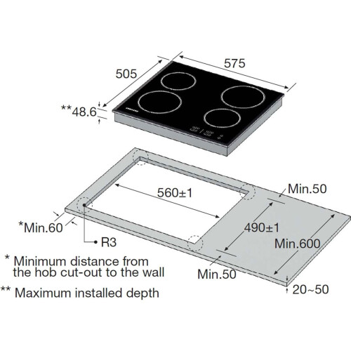Samsung Samsung C61R2AEE 58cm 4 Burners Ceramic Hob Electronic Display Touch Control 2