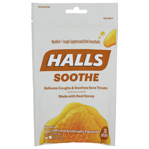 Halls HALLS Lindrande Honung Menthol Hosttabletter, 1 Påse (30 Tabletter)