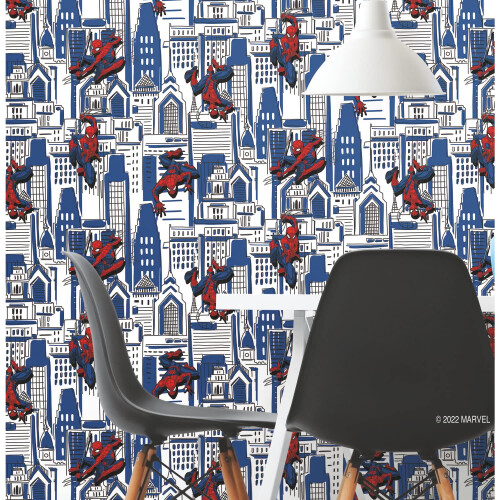 RoomMates Marvel Spider-Man Cityscape Blå Tapet, RMK12459RL