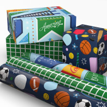 Papier Cadeau Sport Hallmark Mini Rolls, 3-Pack (Fanions, Grille Verte, Basket, Baseball, Football)