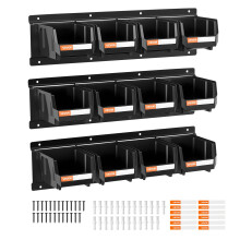 VEVOR Scaffali da Muro, 12 Contenitori in Plastica e 3 Relli in Metallo, Contenitori Impilabili per Viti, Dadi, Bulloni, Chiodi
