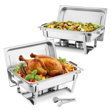 VEVOR Plat Chafing Rectangulaire, 9 Qt 2 Pack En Acier Inoxydable, Ensemble Complet avec Poignée Creuse