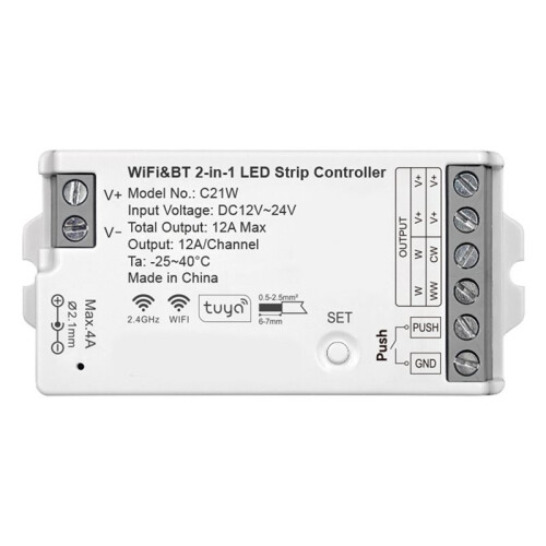 WiFi & BT 2-in-1 LED Strip Controller C21W LED Strip Dim Brightness Mobile APP  Controller Voice Control