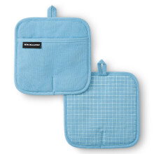 KITCHENAID Gourmet Series Presine 2-Pack, Resistente a 600F, Grip in Silicone, Cuff Magnetico, Blu Velluto, 8"x8"