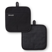 KITCHENAID Gourmet Series Gridlines Grytvantar 2-Pack, Värmebeständiga upp till 600F, Mjuk Silikonhandtag, Magnetisk Manschett, Matt Svart, 8"x8"