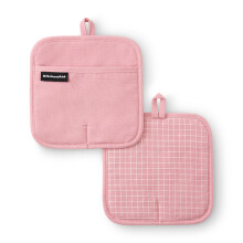 KITCHENAID Gourmet Serie Gridlines Grytvantar 2-Pack, Värmebeständiga upp till 600F, Silikonhandtag, Magnetisk Manschett, Torkad Ros, 8"x8"