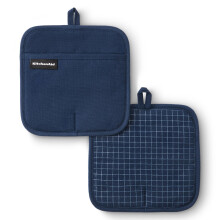 KITCHENAID Gourmet Series Gridlines Grytunderlägg 2-Pack, Värmeskydd upp till 600F, Mjuk Silikonhandtag, Magnetisk Manschett, Blå