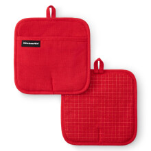 KITCHENAID Gourmet Series Gridlines Grytvantar 2-Pack, Värmeresistenta upp till 600F, Silikonhandtag, Magnetkrage, Passion Red, 8"x8"