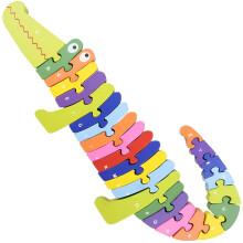 Puzzle en bois crocodile multicolore (14" X 6,5") - Idéal pour jeux éducatifs, cadeaux d'anniversaire & plus - 26 pièces