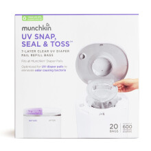 Munchkin UV Snap, Seal & Toss Blöjspåse, Rymmer upp till 600 Nyfödda Blöjor, 20-Pack