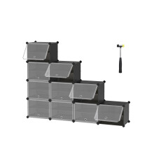 Modular Shoe Rack - Plastic and Steel - Black - 10-Slot Interlocking Design with Doors