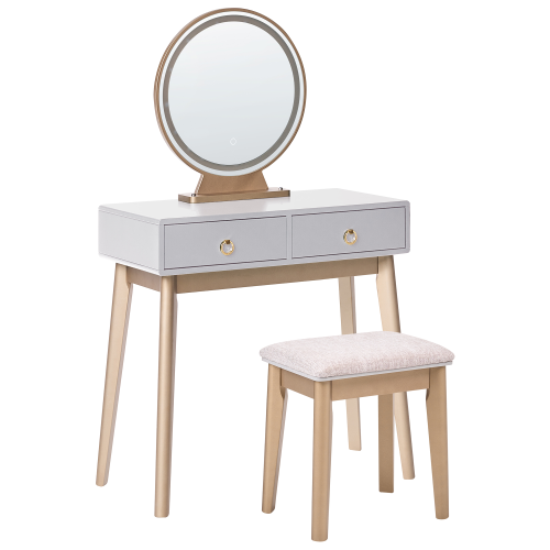 Beliani Dressing Table with Mirror and Stool FEDRY LED Grey