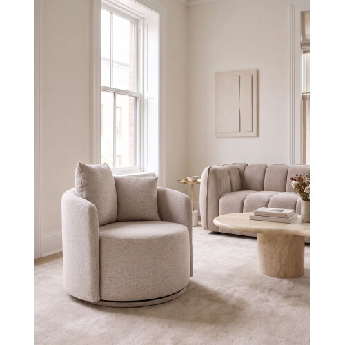 Beliani Swivel Armchair ENNORA Fabric Beige 1