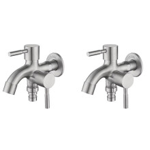 2X Doppelter Gartenhahn Edelstahl Außenhahn Doppelauslass Wasserhahn Stabiler 2-Wege-Gartenhahn Wasserschlauchauslass