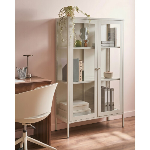 Beliani Glass Display Cabinet NASH 90 cm Metal Light Beige 1
