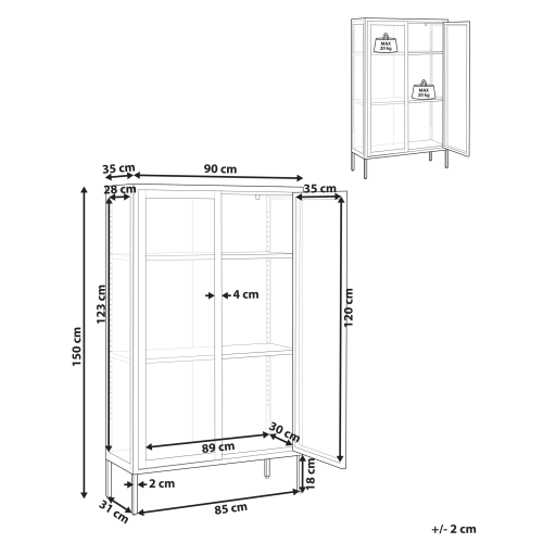 Beliani Glass Display Cabinet NASH 90 cm Metal Light Beige 2