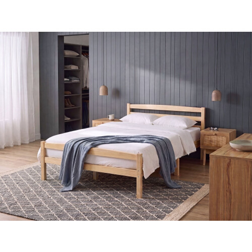 Beliani Bed Pine Wood ECHALLON 140 x 200 cm (EU Double) Light Brown 1