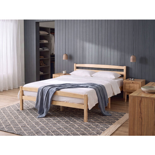 Beliani Bed Pine Wood ECHALLON 160 x 200 cm (EU King) Light Brown 1