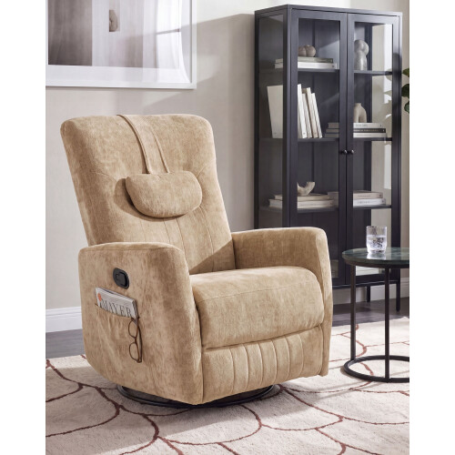 Beliani Rocking Recliner Chair REA Swivel Chenille Light Brown 1