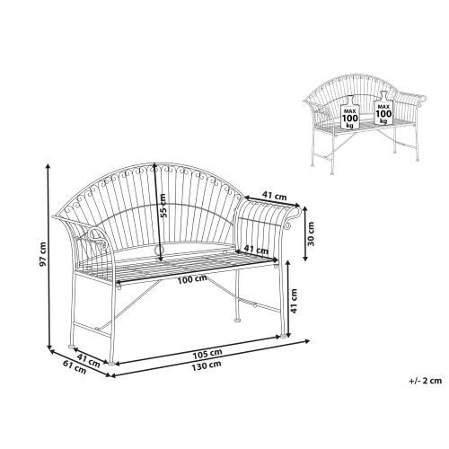 Beliani Garden Bench GUALEA 130 cm Metal Off-White 2