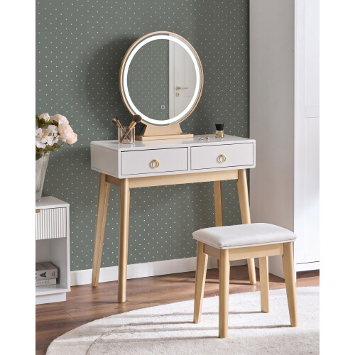 Beliani Dressing Table with Mirror and Stool FEDRY LED Grey 1