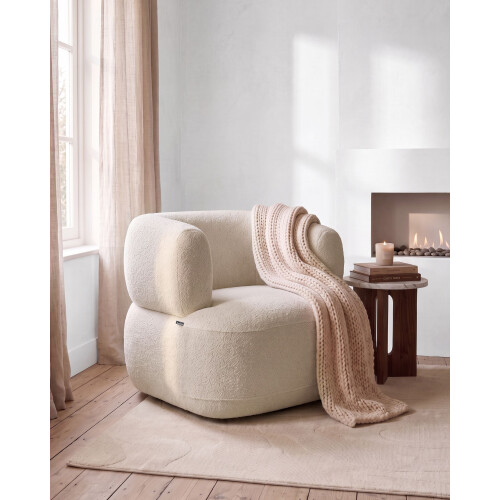 Beliani Armchair LOHJA Chenille Light Beige 1