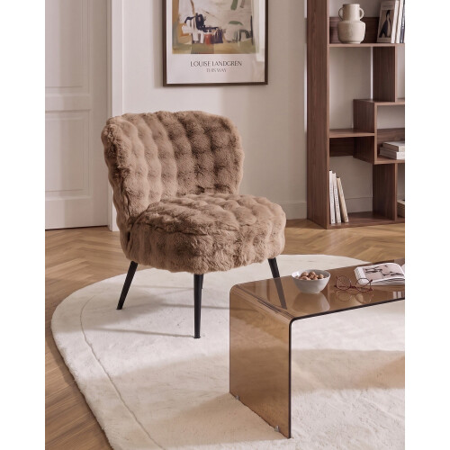 Beliani Armchair VOSS Faux Fur Light Brown 1