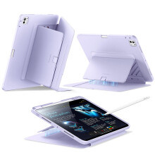 ESR Custodia per iPad Pro 11 Pollici (M5/M4) 2025/2024, Copertura Verticale, Multi Angoli, Ultra-Stabile con Portapenne, Viola