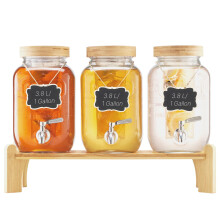 Distributeur de boissons VEVOR, 3 Pack de distributeurs de 1 Gallon pour les fêtes, Distributeur en verre avec support en bois