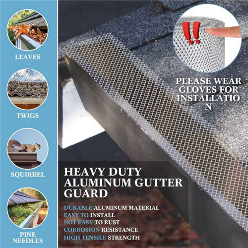 2X Gutter Guard Mesh Filter Gutter Cover DIY Gutter Screen Protection Netting Roll with 20 Fixed Cable Tie for Leaves 2