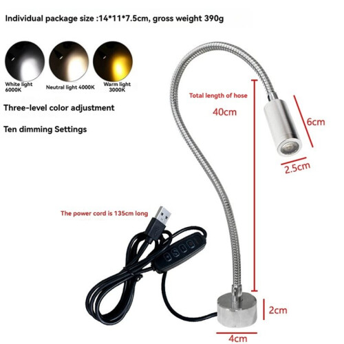 Lâmpada de Trabalho Magnética de 3W com LED, Haste Flexível e Base Magnética, Ideal para Tornos e Máquinas B 1
