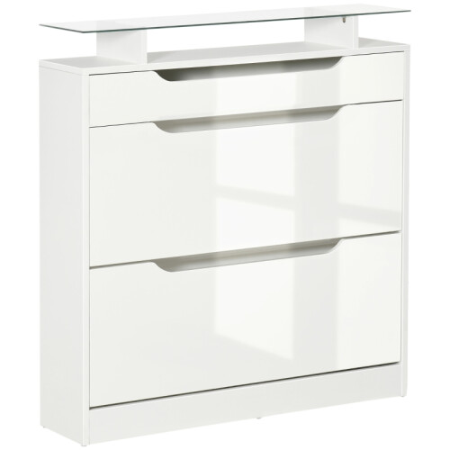 White Shoe Storage Cabinet with Slide-Out Drawer