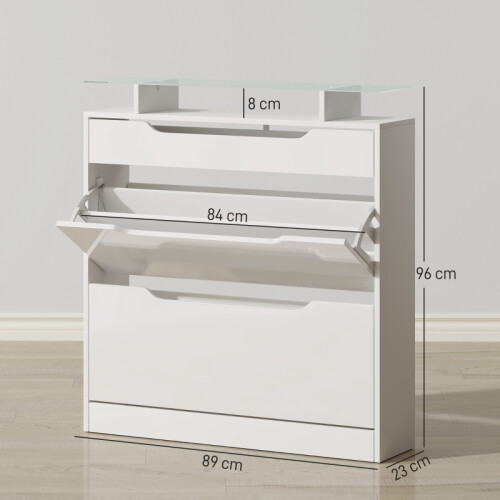 White Shoe Storage Cabinet with Slide-Out Drawer 2