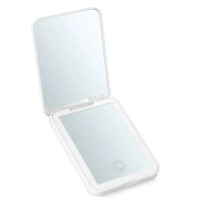 Compact Vanity Folding Cosmetic Mirror with Lights Hand Held Small Pocket Travel Makeup Mirror 2X Magnifying White
