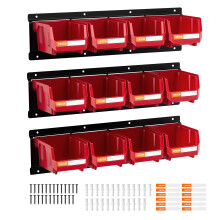 VEVOR Scaffali a Muro con 12 Contenitori in Plastica e 3 Righe Metalliche