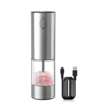Moulin à Sel et à Poivre Électrique, Moulin à Poivre Automatique Rechargeable avec Grains Réglables et Lumière LED-B