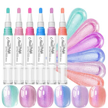 (A) Nail Paint Pens Pure Color Gel Nail Polishs Pen 6-Color High Shine Quick Dry Long Lasting No UV Lamp Nail Design Markers pen