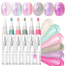 (B) Nail Paint Pens Pure Color Gel Nail Polishs Pen 6-Color High Shine Quick Dry Long Lasting No UV Lamp Nail Design Markers pen