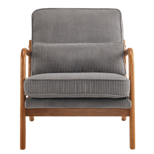 Modern Solid Wood Frame Upholstered Accent Chair w/ Lumbar Support Pillow 2