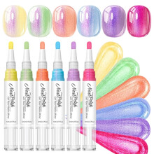 (C) Nail Paint Pens Pure Color Gel Nail Polishs Pen 6-Color High Shine Quick Dry Long Lasting No UV Lamp Nail Design Markers pen